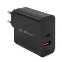 Qoltec Ładowarka Super Quick PD 1xUSB-C 1xUSB 65W 5-20V 1.5-3.25A Laptop Smartfon Czarna