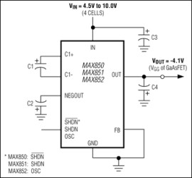 Low-Noise, Regulated, Negative Charge Pump Power Supplies for GaAsFET Bias