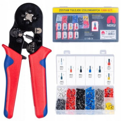 Zaciskarka Praska do tulejek kablowych 0,25-10mm2 z matrycą czworokątną NEKU + zestaw tulejek izolowanych DIN 0,5-10mm2 1300szt.