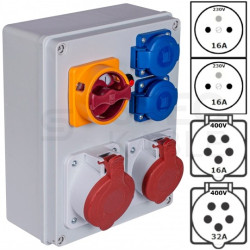 Rozdzielnica budowlana R-BOX IP44 przenośna [5P]/32A + [5P]/16A + 2x[2P+Z]/250V + wyłącznik 0/1 IP44 PAWBOL