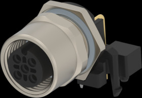 Panel socket, M12, 5 pole, solder connection, screw locking, angled, T4145035051-001