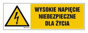 ZNAK - HB004 Wysokie napięcie niebezpieczne dla życia - arkusz 8 naklejek - arkusz 8 naklejek 10 x 3,3 cm FN - Folia samoprzylep
