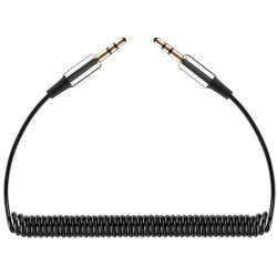 REBEL Kabel spiralny Audio AUX mini Jack 3,5mm Stereo (wtyk / wtyk) Czarny 1m