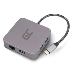 Adapter GC HUB2 6w1 - USB typu C - 3xUSB 3.0/HDMI/Ethernet/USB typu C - PD 87W - Green Cell AK61