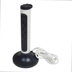 HELMO Przedłużacz pionowy obrotowy 4x2P+Z z ogranicznikiem przepięć z przewodem 2.0m 3x1.5 mm2 biały/grafitowy 049410