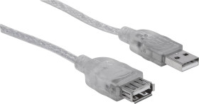Manhattan Kabel USB USB 2.0 Złącze męskie USB-A, Złącze żeńskie USB-A 4.50 m srebrny 340502