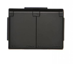 Simon 54 Gniazdo podwójne Schuko natynkowe bryzgoszczelne IP44 z przesł. wer. skand. 16A 250V zaciski śr. czarny mat EGSZ2NZB/49