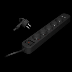 Listwa przeciwprzepięciowa 5 gniazd 2P+Z kabel 1 5m z wyłącznikiem podświetlanym dwutorowym. 10A/230 VAC Ładowarka... PS-1/B/1,5