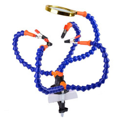 Trzecia Ręka uchwyt 5-ramienny lutowania + LUPA przykręcany do stołu pomocnik