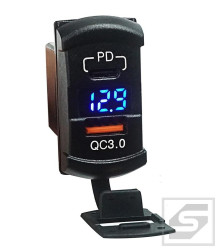 Ładowarka GH-DS143;QC 3.0+PD USB; włacznik;woltonierz nieb.;12-24VDC
