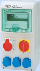 Rozdzielnica RSS-02 z rozłącznikiem 0-1 63A okienko 8 modułów okablowana 1x16A 3P+N+Z 400V, 3x16A 2P+Z 250V IP44 942027