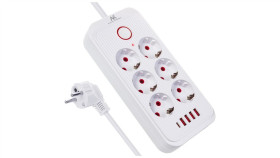 Listwa Zasilająca Maclean, Przedłużacz 6 Gniazd + 4Xusb, 110-240V Ac 50/60Hz,...