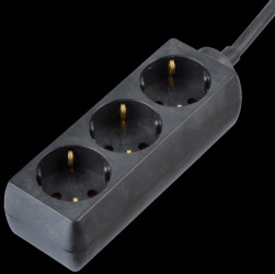 Power strip, 3-way, black 1.5 mm²
