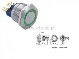 Przycisk chwilowy LED 12V zielony płaski; 22mm