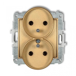 ICON Mechanizm gniazda podwójnego do ramki z uziemieniem 2x(2P+Z) (bez przesłon torów prądowych) złoty 29IGPR-2z