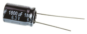 Kondensator 1800μF 6.3V dc Radialny, Otwór przelotowy Panasonic roztaw: 5mm 10 (Dia.) x 16mm