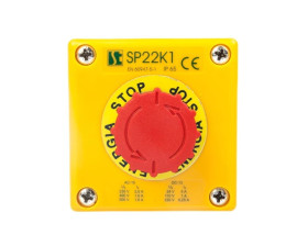 Kaseta z przyciskiem bezpieczeństwa przez obrót 1R IP65 żółta 1x dławnica M20 SP22K1\05-1