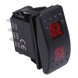 Red illuminated (On)-Off-(On) Momentary Automotive Rocker Switch DPDT 10A 12-24V