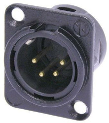 XLR panel plug, 4 pole, gold-plated, 1.5 mm², AWG 16, zinc die casting, NC4MD-L-B-1