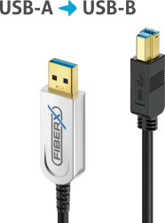 FX-I645-010 USB 3.1 fibre optic cable, FiberX, USB-A to USB-B connector, 10