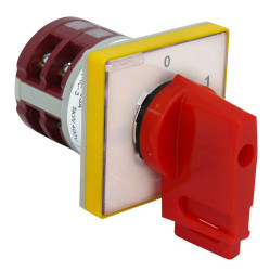 4G10-99-U S6 Łącznik krzywkowy 0-1, montaż tablicowy, 5-biegunowy, 10A, żółto-czerwone pokrętło z możliwością blokowania kłódkam