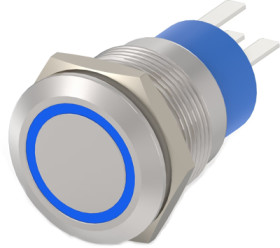Vandal-proof pushbutton, 1 pole, silver, illuminated  (blue), 5 A/250 V, mounting Ø 19.2 mm, IP67, 1-2213764-9