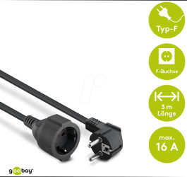 93093 Verlängerung Schutzkontakt, 3 m, schwarz