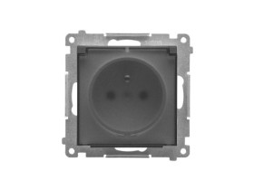 SIMON 55 Gniazdo pojedyncze z uziemieniem szybkozłącza IP44 bez uszczelki klapka transparentna grafitowy mat TGZ1BCUZ.01/116A KO