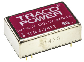 Konwerter DC/DC TEN 4, Uwe 36V dc, Uwe 9V, Uwy 5 V dc, TRACOPOWER 660 mA 4 W -40 °C 75 °C Otwór przelotowy
