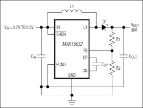 500kHz, 36V Output, 600mW PWM Step-Up DC-DC Converter