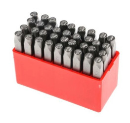 Zestaw wybijaków liter, 36-szt., (27 części x stempel stalowy z kropkowanymi wielkimi literami angielskimi A →