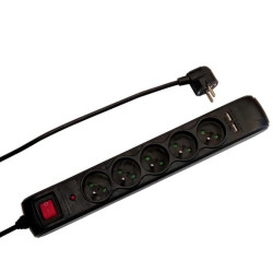 Przedłużacz 5-gniazdowy, +2xUSB 1,4m czarny, z filtrem przepięciowym, z wyłącznikiem, 3x1,0mm OWY / 34106