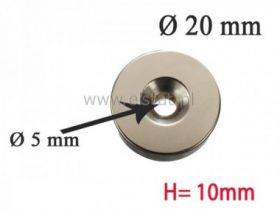 Magnes neodymowy pierścieniowy 20x10mm otw. 12/5mm