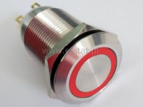 Przycisk chwilowy 19mm płaski LED czerw.12V