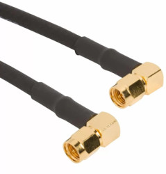Coaxial cable, SMA plug (angled) to SMA plug (angled), 50 Ω, RG-58, grommet black, 153 mm, 135104-04-06.00