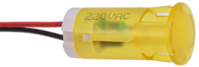 Lampka kontrolna do montażu panelowego 220V ac, Żółta 12mm LED Żółty Wyprowadzenia APEM