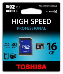 karta pamięci Toshiba microSDHC 16GB Professional ( 30MB/s ) class 10 UHS-I - rozpakowana
