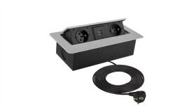 Gniazdo Meblowe, Blatowe 2X2p+Z 16A 230V + 2Xusb A 2,1A 5V 3M Aluminiowe...