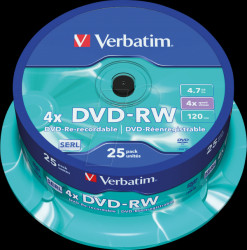 43639 DVD-RW 4.7 GB, matt, spindle pack of 25