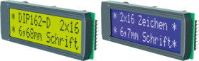 LCD text display, 2 x 16 character, STN, viewing area: 61 x 19 mm, EA DIP162-DN3LW