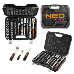 Zestaw kluczy nasadowych 1/2" i 1/4", bitów oraz akcesoriów 73 elementów w walizce NEO 10-054