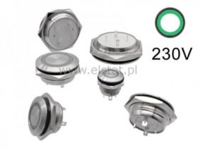 Przycisk chwil.19mm płaski sreb LED ziel.-niski