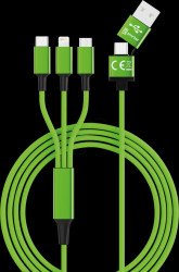 SMRTER_HYDRA_ULT_GN Charging cable, USB-A/USB-C -&gt; micro USB, Lightning &amp; USB-C, gre
