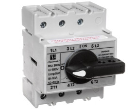Rozłącznik izolacyjny 3P 80A z pokrętłem na rozłączniku czarnym RSI-3080W02