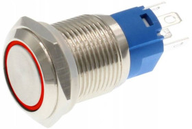 PRZYCISK WANDALOODPORNY MONOSTABILNY 12-24V 19MM CZERWONY LED