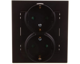 SONATA Gniazdo podwójne z/u Schuko z przesłonami czarny metalik GP-2RSP/33