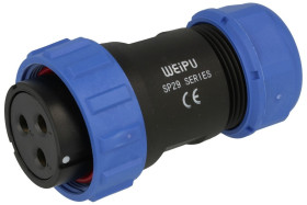 Gniazdo; SP2910/S3II-1N; 3 tory; proste; lutowany; 10mm2; 13-16mm; SP29; na przewód; 30mm; skręcane; nylon66; niebiesko-czarny;