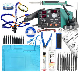 Zestaw stacja lutownicza 853D 1A 15V groty cyna topnik odsysacz pincety uchwyt cążki mata opaska IPA plecionka