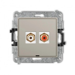 MINI Mechanizm gniazda podwójnego RCA, bez pola opisowego (typu cinch - biały i czerwony, pozłacany) taupe 60MGRCABO-2