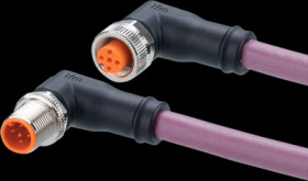 Sensor actuator cable, M12 cable plug, angled, A to M12 cable socket, angled, A, 5 pole/5 pole, 0.3 m, PUR, purple, 4 A, EVCA53